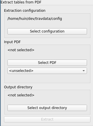 Screenshot of extraction configuration GUI
