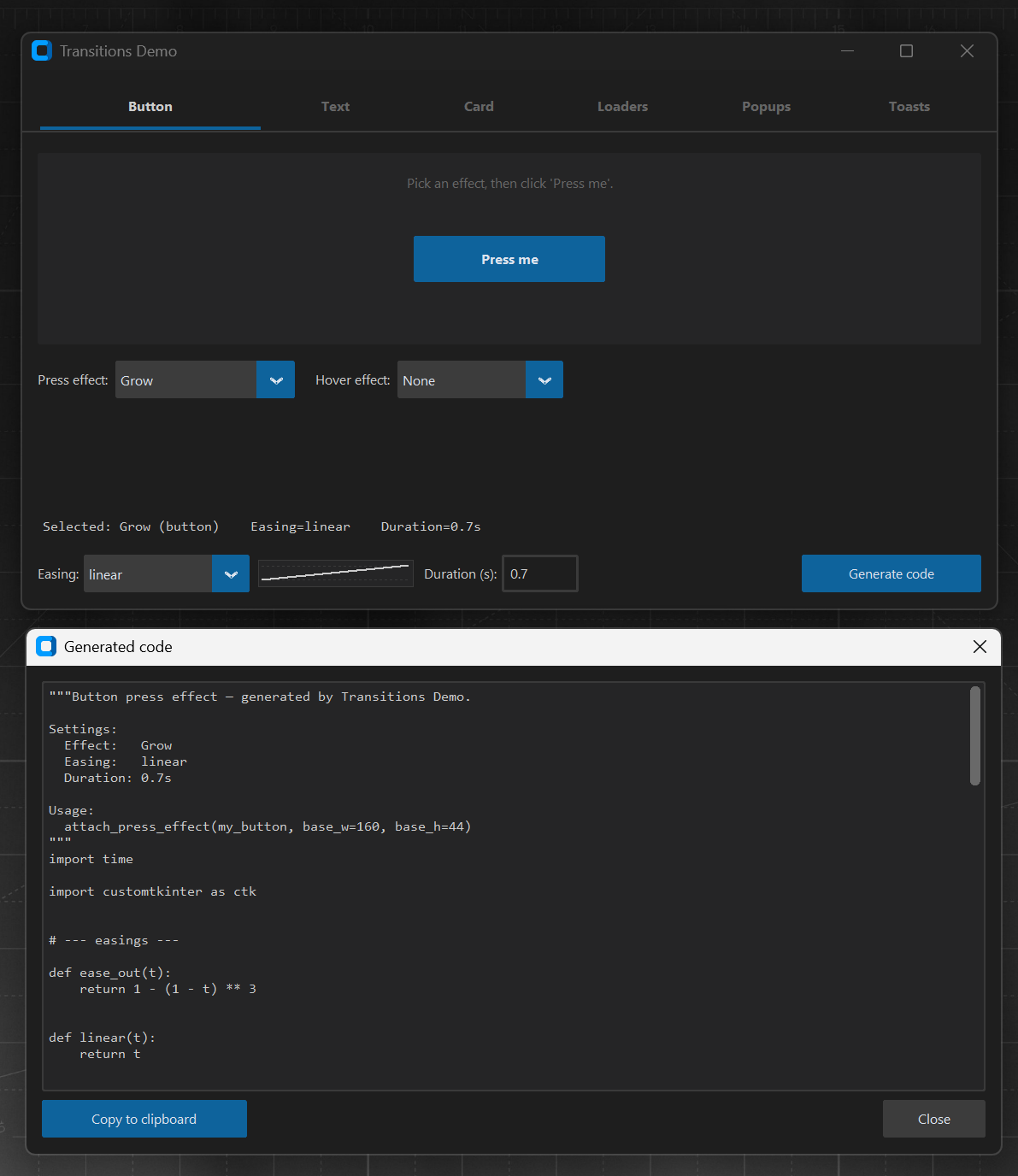 Transitions Demo screenshot