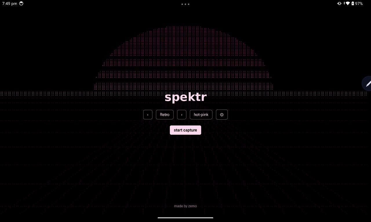 the home screen, with the mode and theme pickers