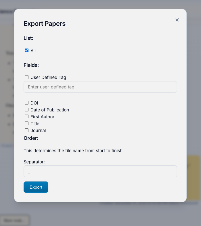 Export Menu - Download Papers and Data
