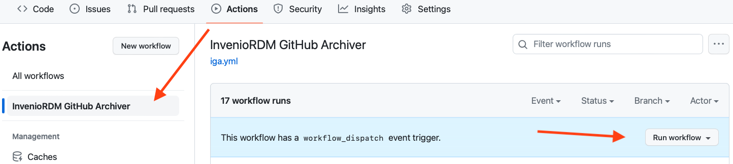 Screenshot of GitHub actions workflow list