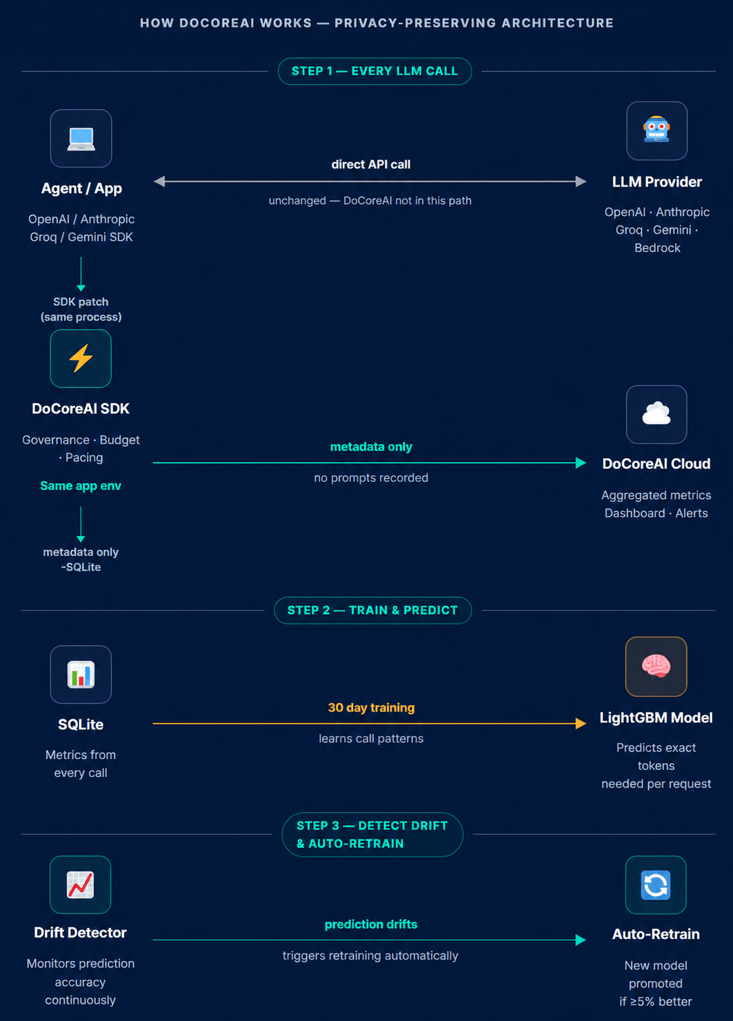 DoCoreAI Architecture — Privacy by Design