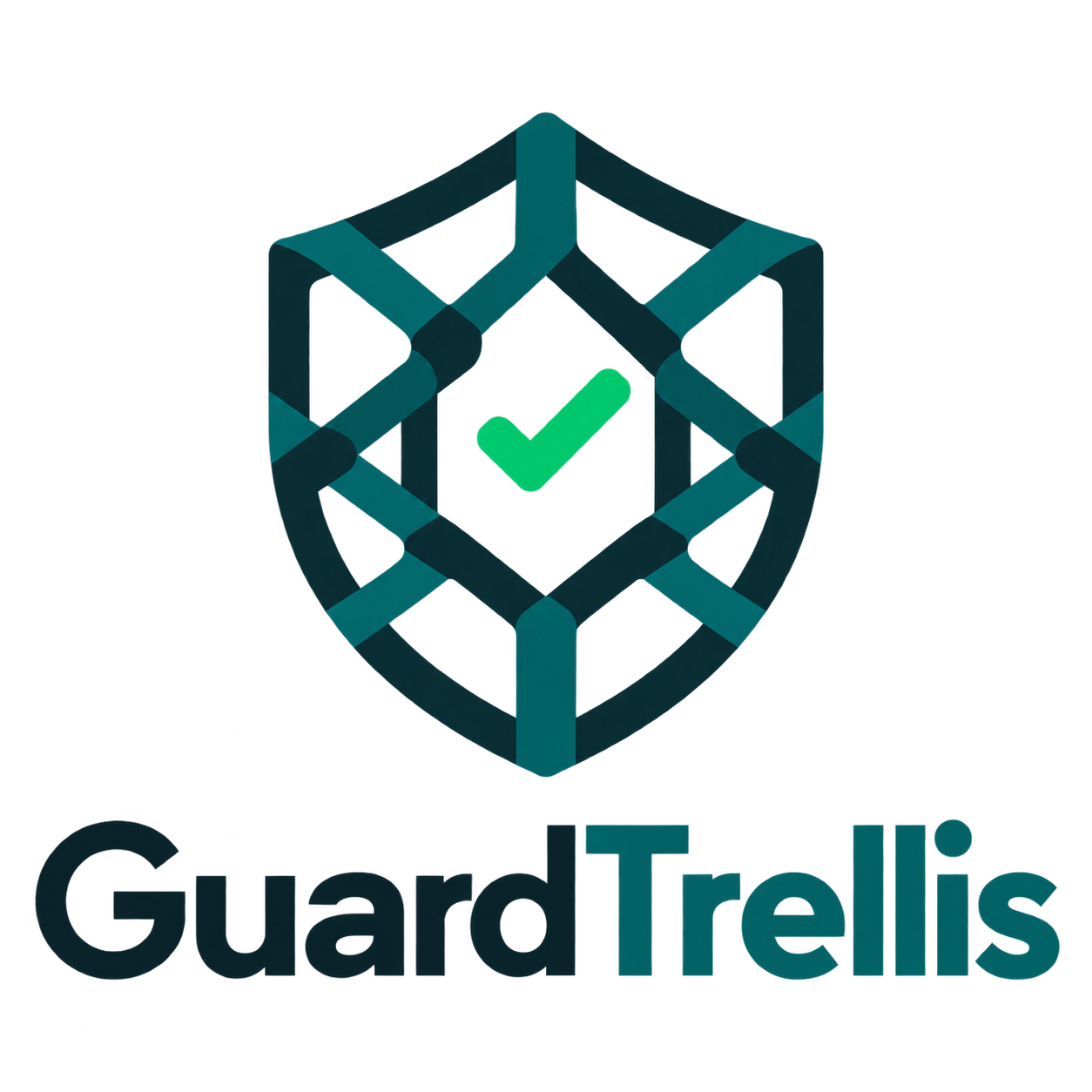 GuardTrellis logo: a woven shield with a green check mark