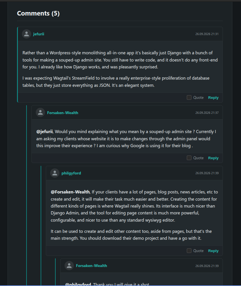 Wagtail Comments Tree Preview