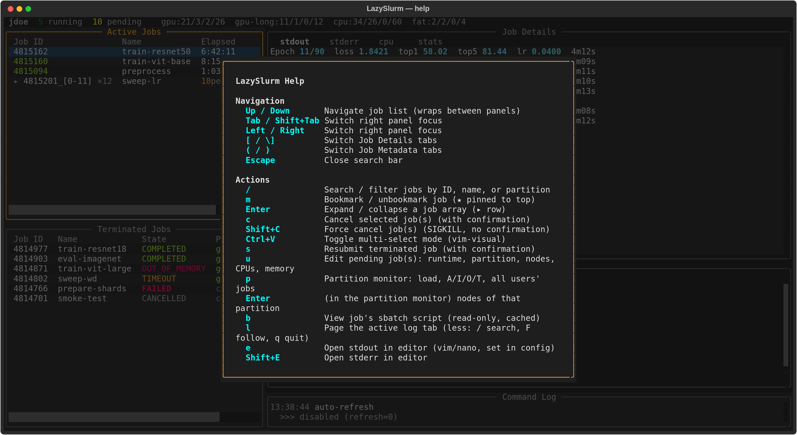 Help screen