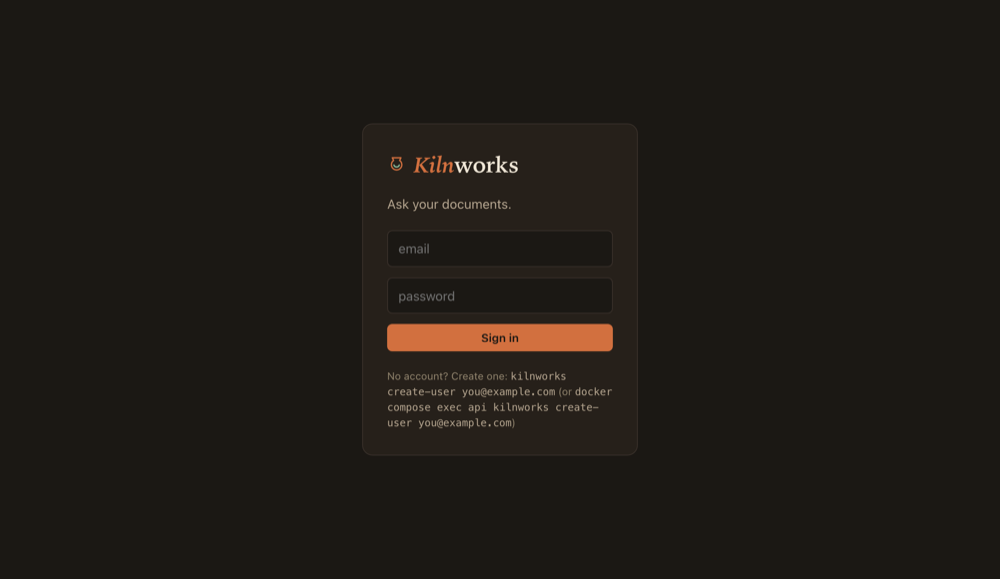 Kilnworks sign-in screen
