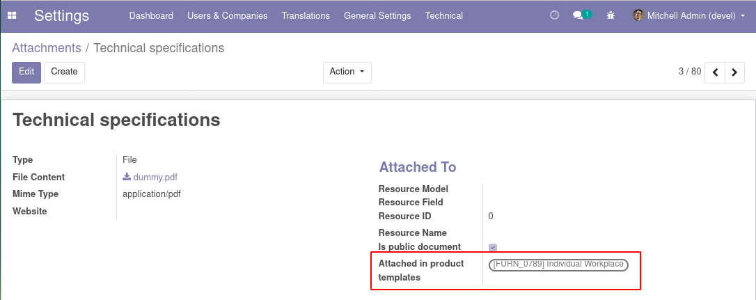 Attachments view in backend