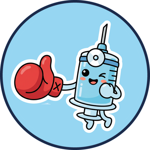 SkillJab mascot — a winking syringe with a boxing glove, jabbing a bar chart