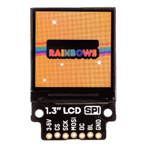 Animated GIF showing the ST7789 SPI LCD displaying Deploy/Rainbows in alternating frames