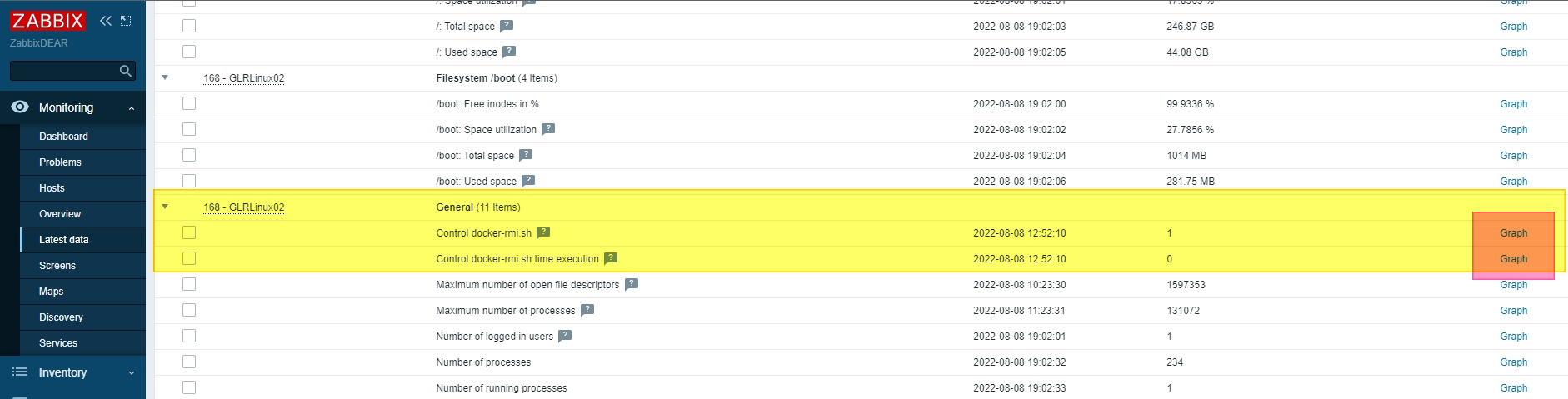zabbix trapped item