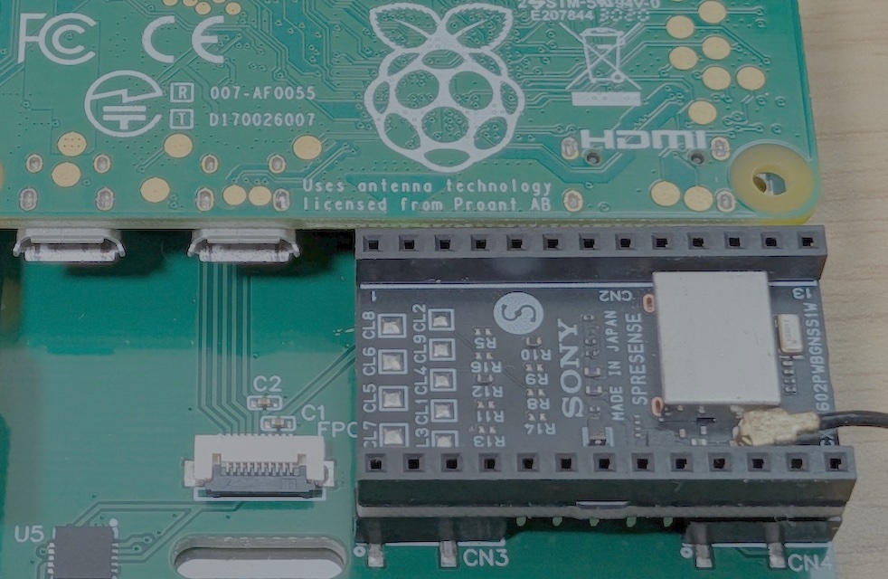 Raspberry Pi with a Sony Spresense GNSS Add-on Board
