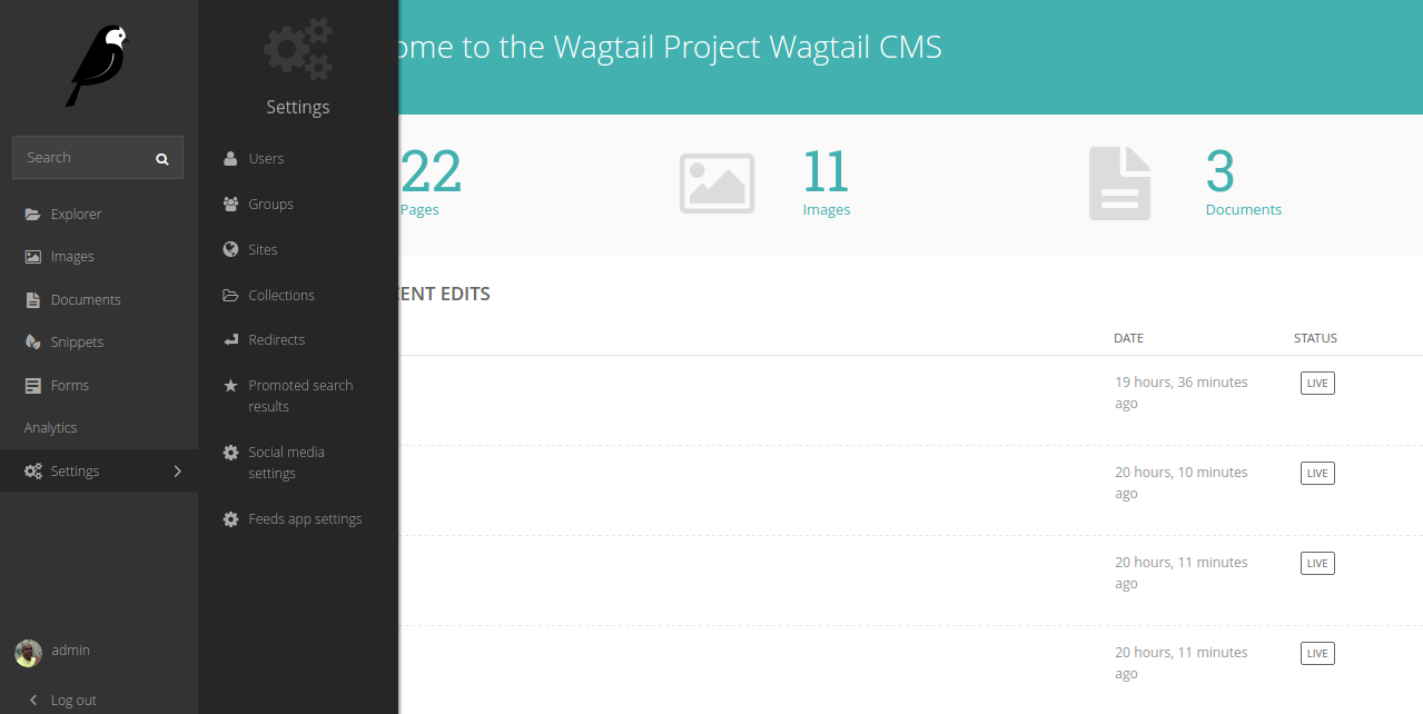 Wagtail admin