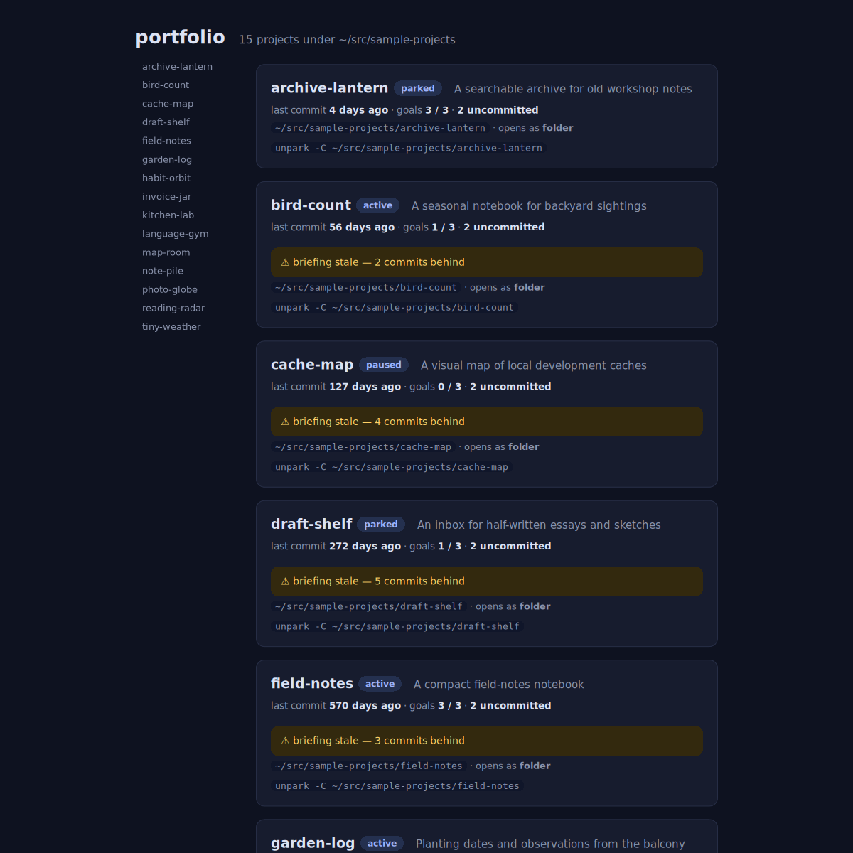 A fifteen-project unpark HTML portfolio