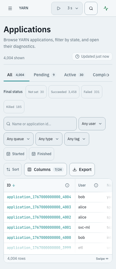 Burrow applications page on mobile