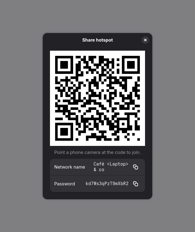 Share dialog with QR code