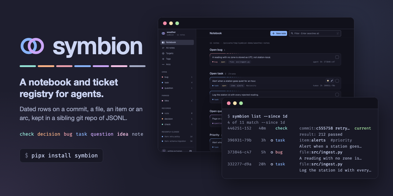 symbion: a project's notebook in the browser, and symbion list in a terminal over it