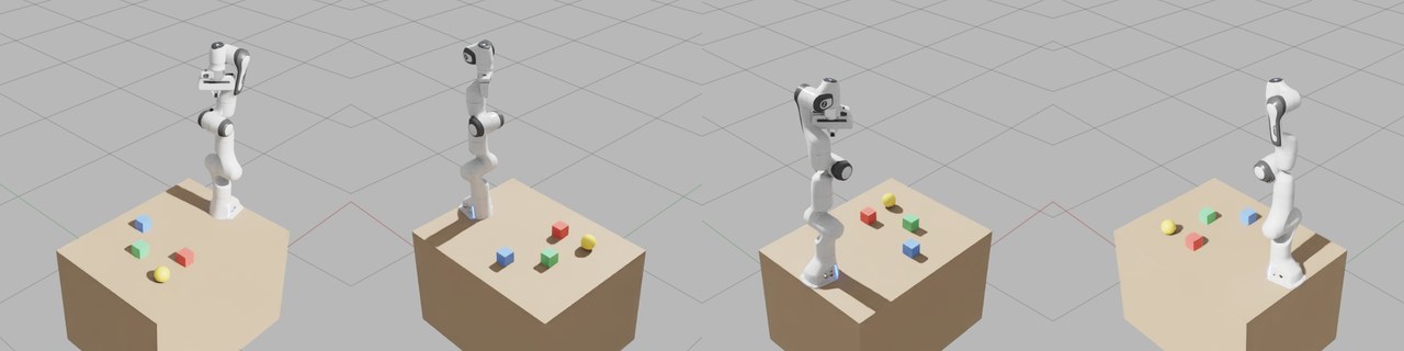The workcell from four corners, as inspect_prim frames it with everything else hidden