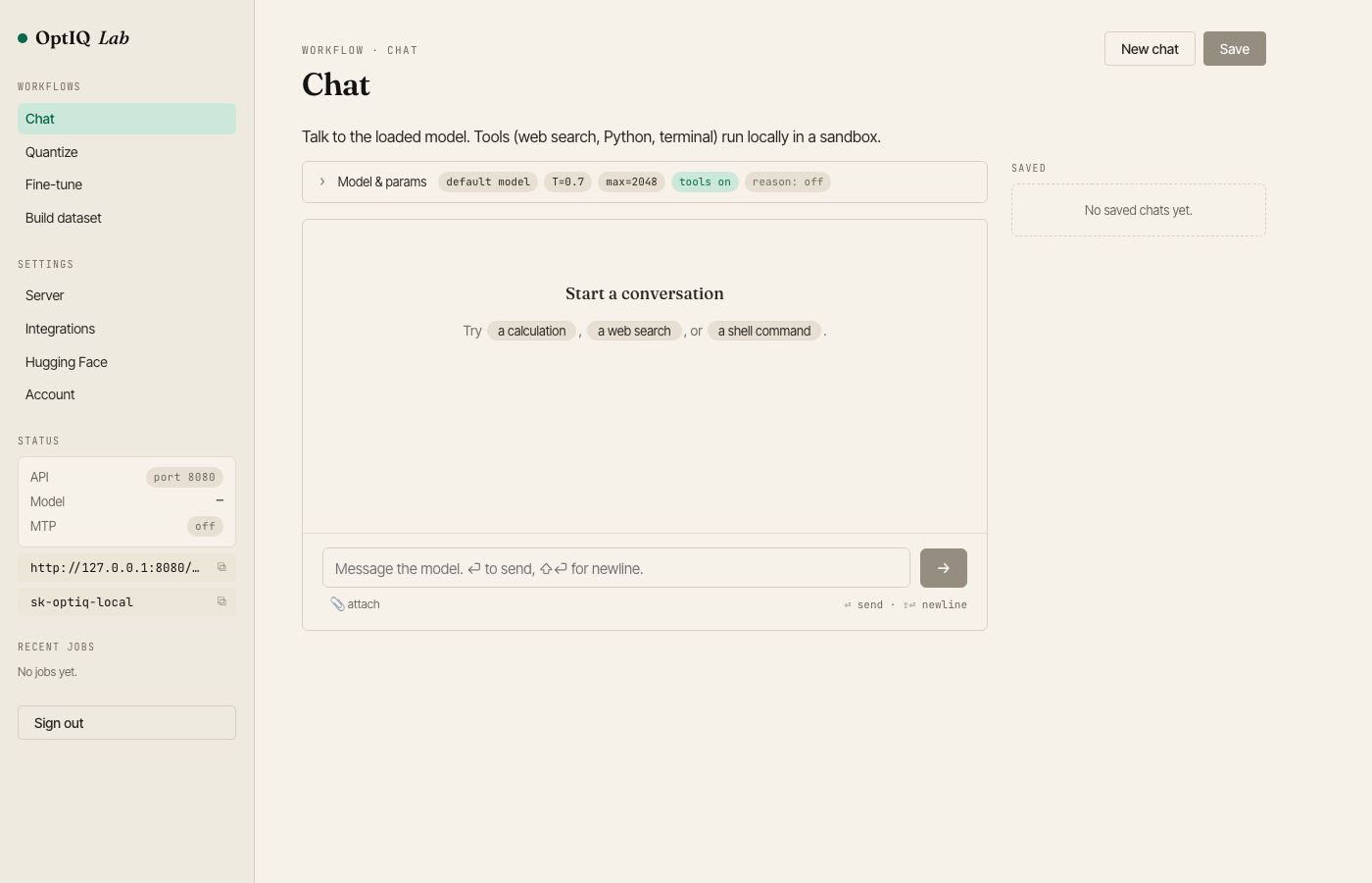 OptIQ Lab — chat tab
