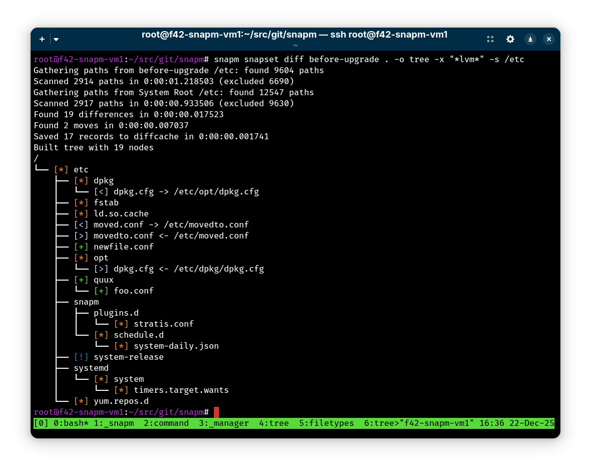 snapset diff tree output