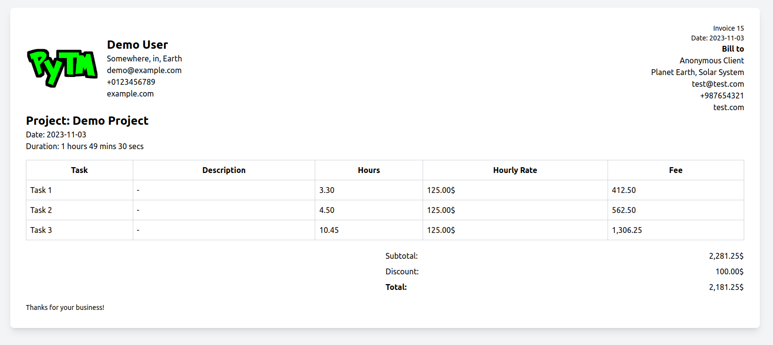 PyTM - Demo Invoice