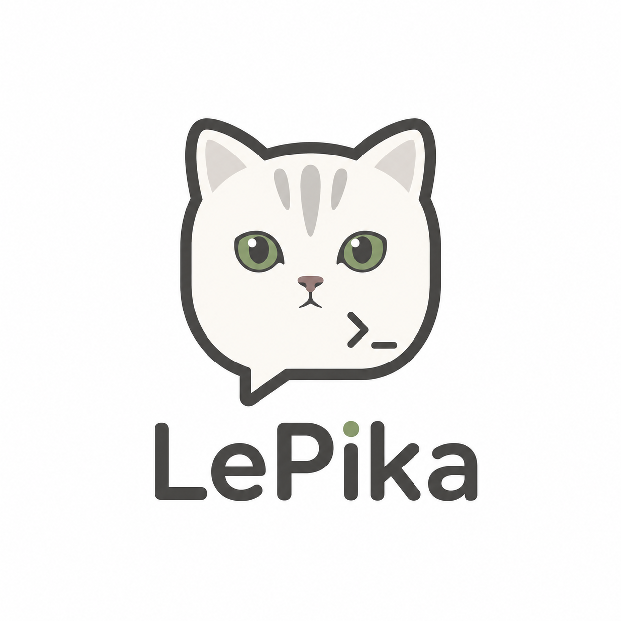 LePika — a cat in a speech bubble with a terminal prompt