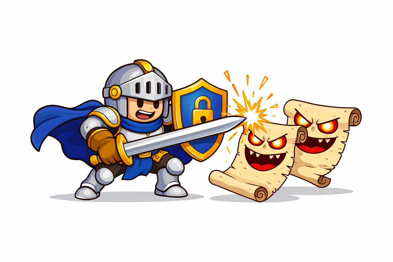 Cute paladin fighting prompt injection monsters