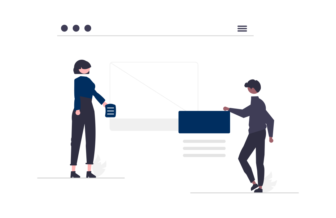 drawing of people working together on a website UI