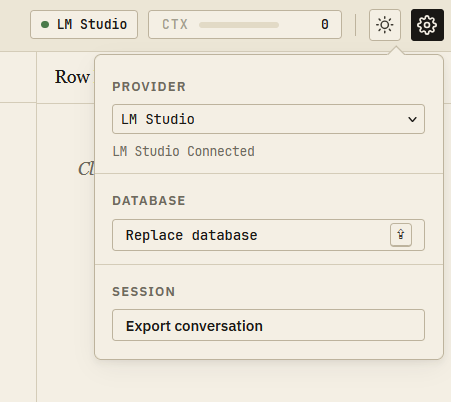Settings panel — provider connected