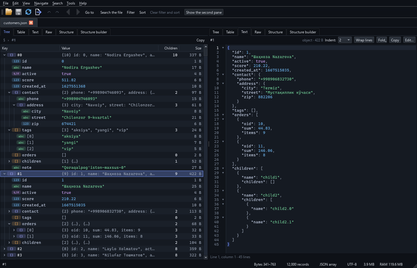 The same window in the dark theme