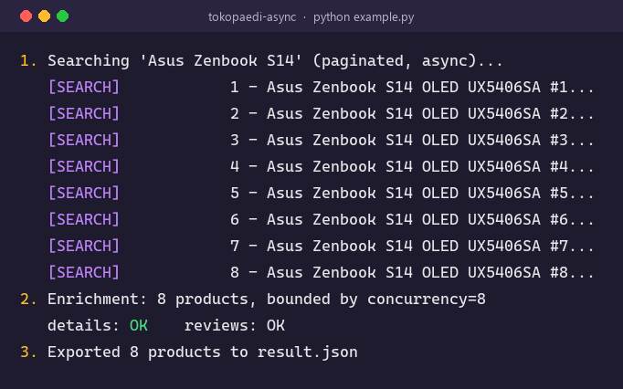 Terminal run of example.py