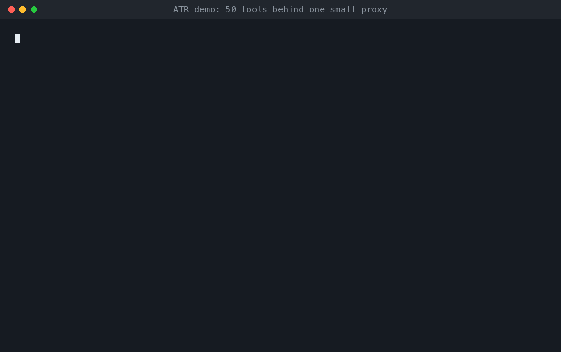 ATR demo: 1,000 GitHub issues go from 329,732 tokens to 1,442, and the tool list from 12,376 to 1,438