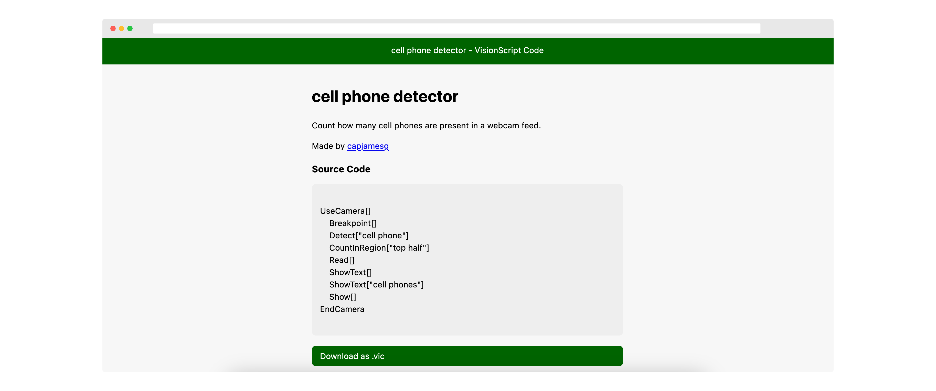 A program documented with vicdocs