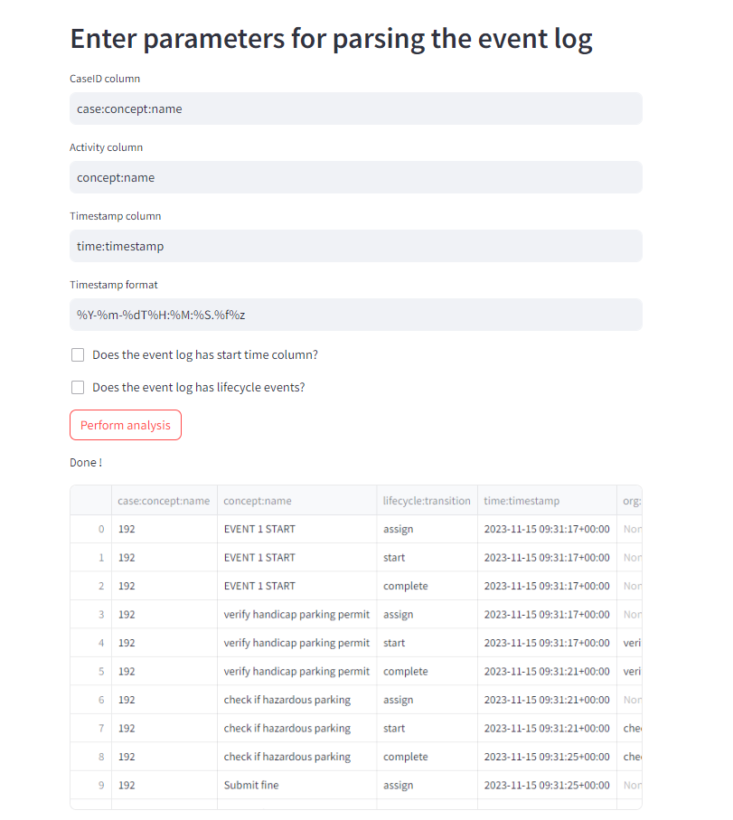 Importing event log