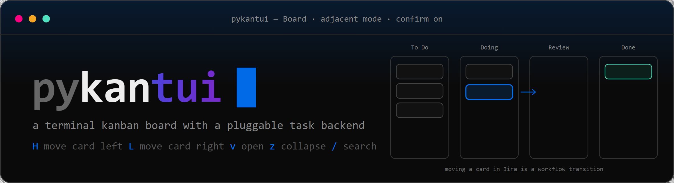 pykantui — a terminal kanban board with a pluggable task backend