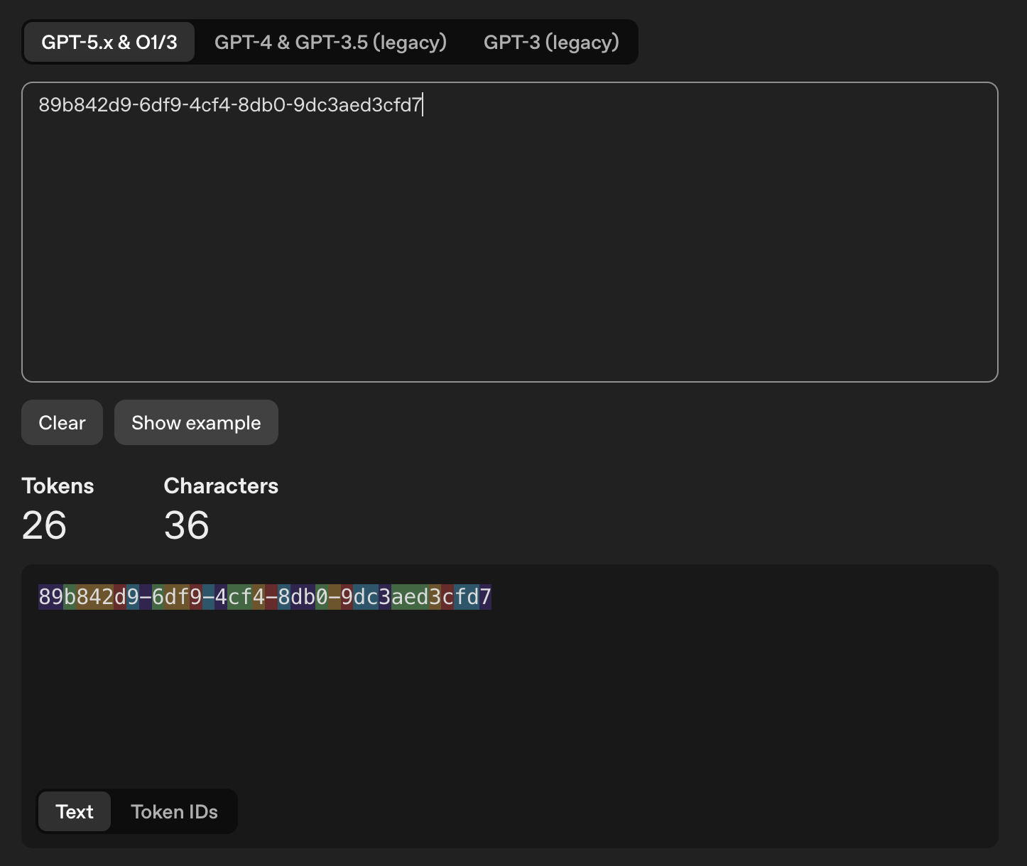 UUID v4: 26 tokens