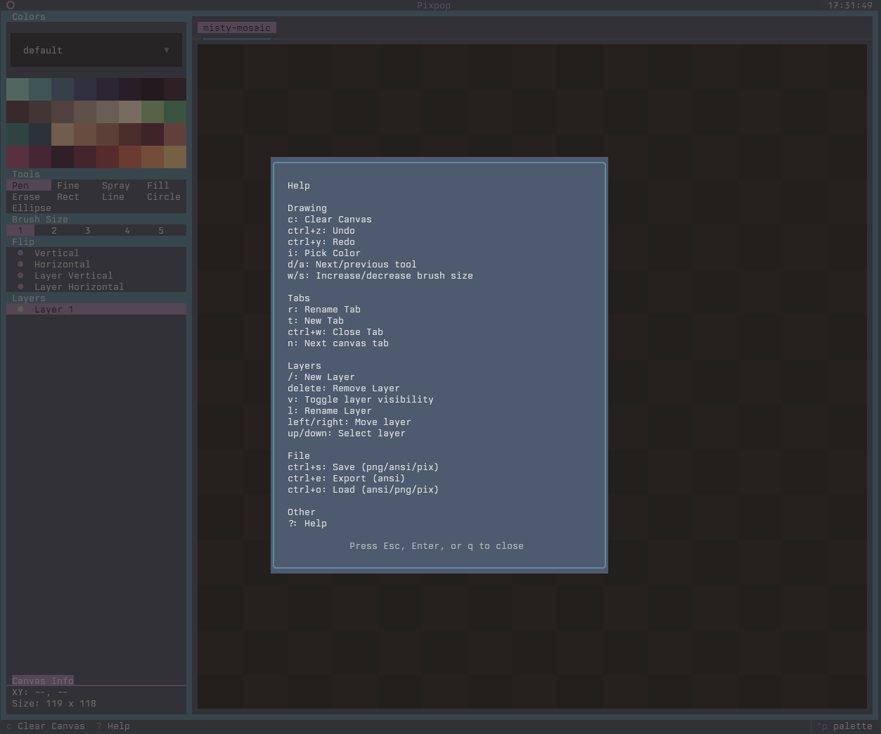 Pixpop help dialog
