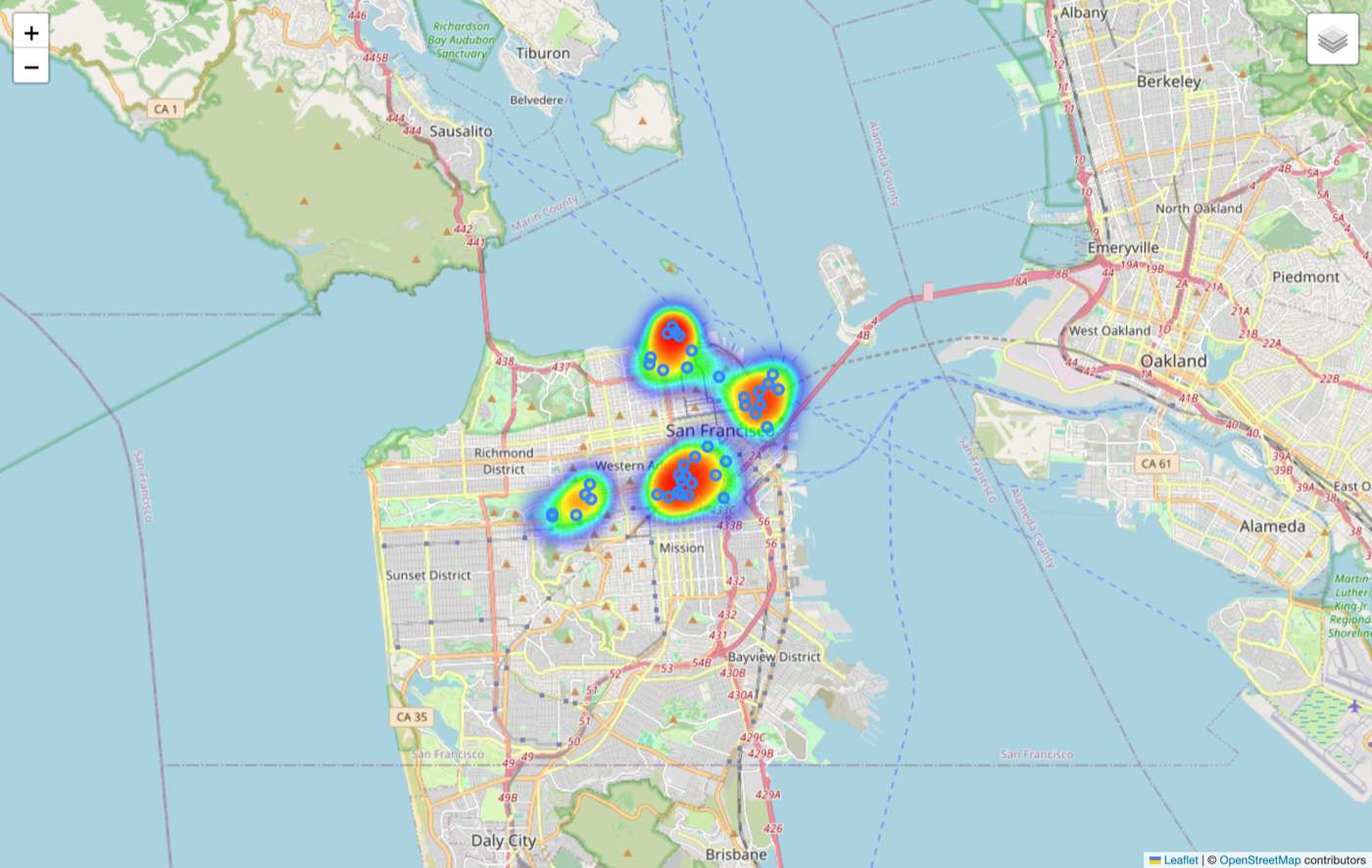 Density heatmap of geotagged posts across San Francisco