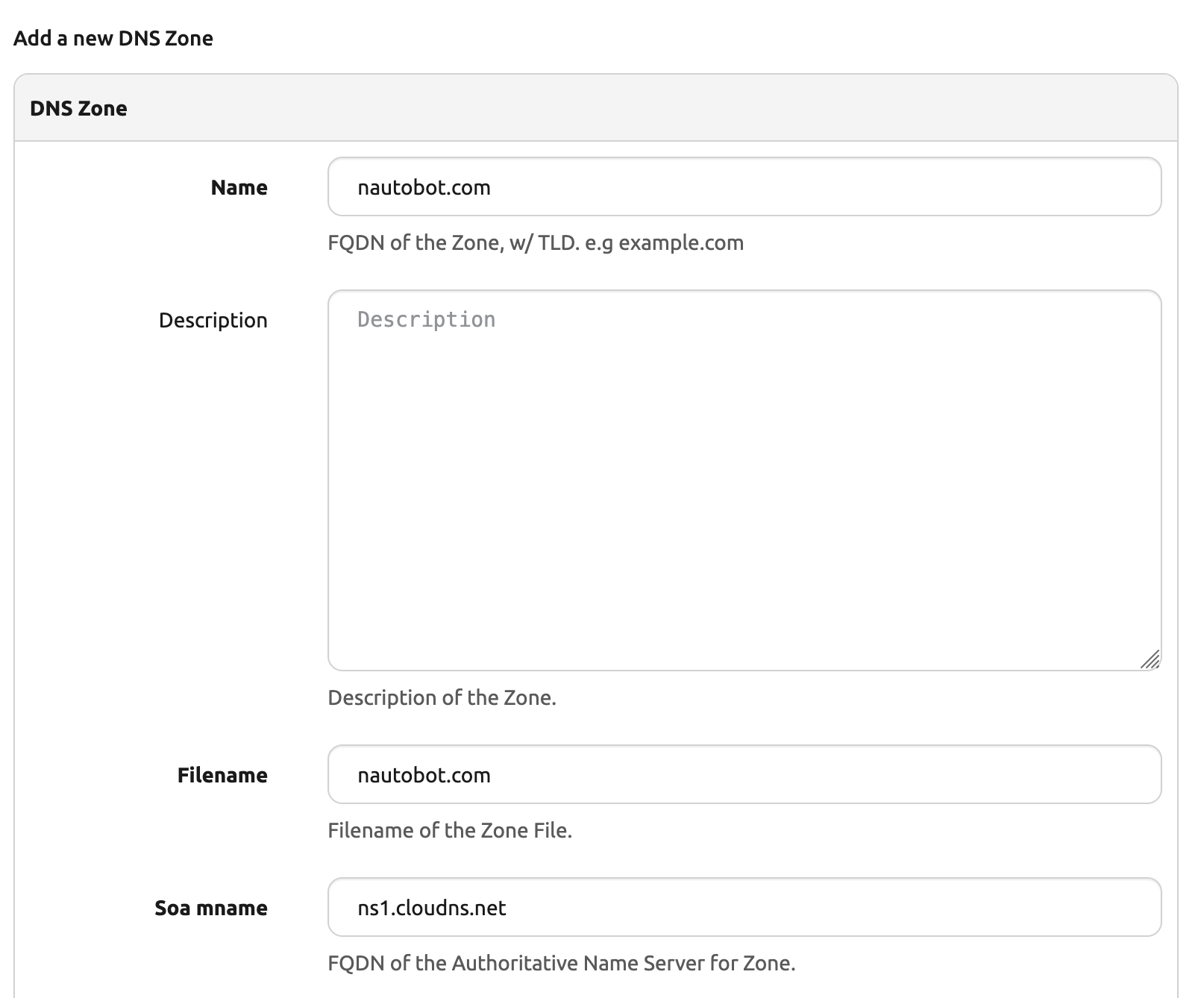 Adding a DNS Zone