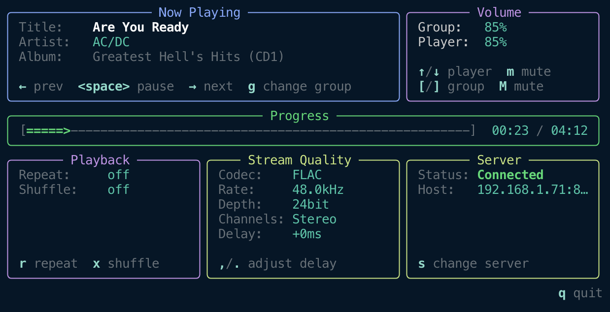 Screenshot of the Sendspin terminal player