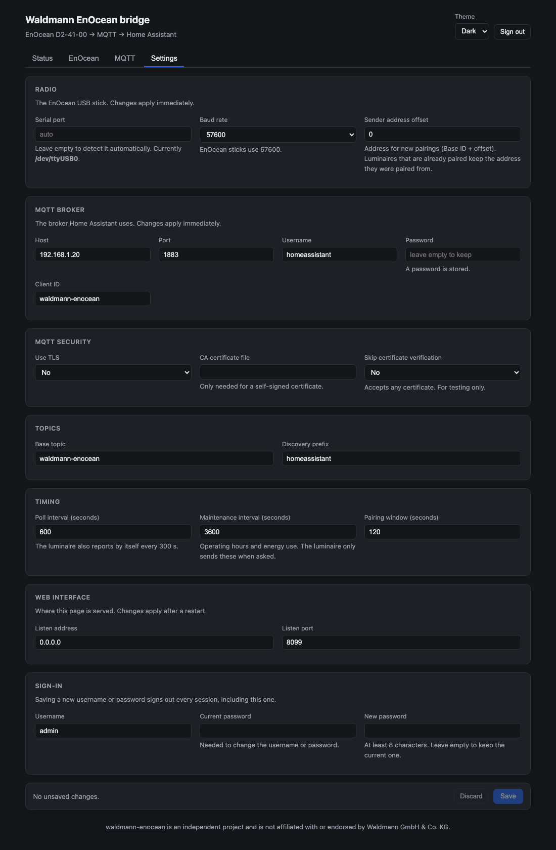 Settings tab
