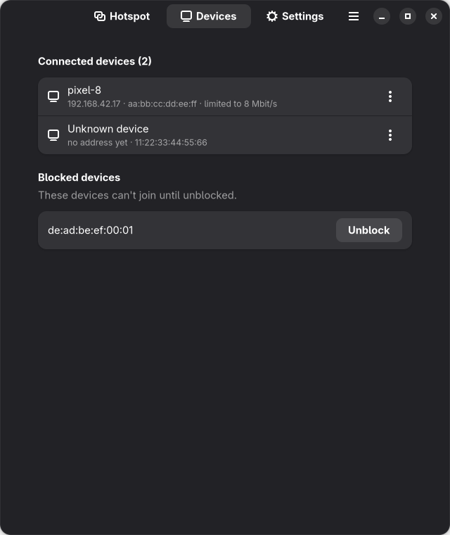 Devices tab