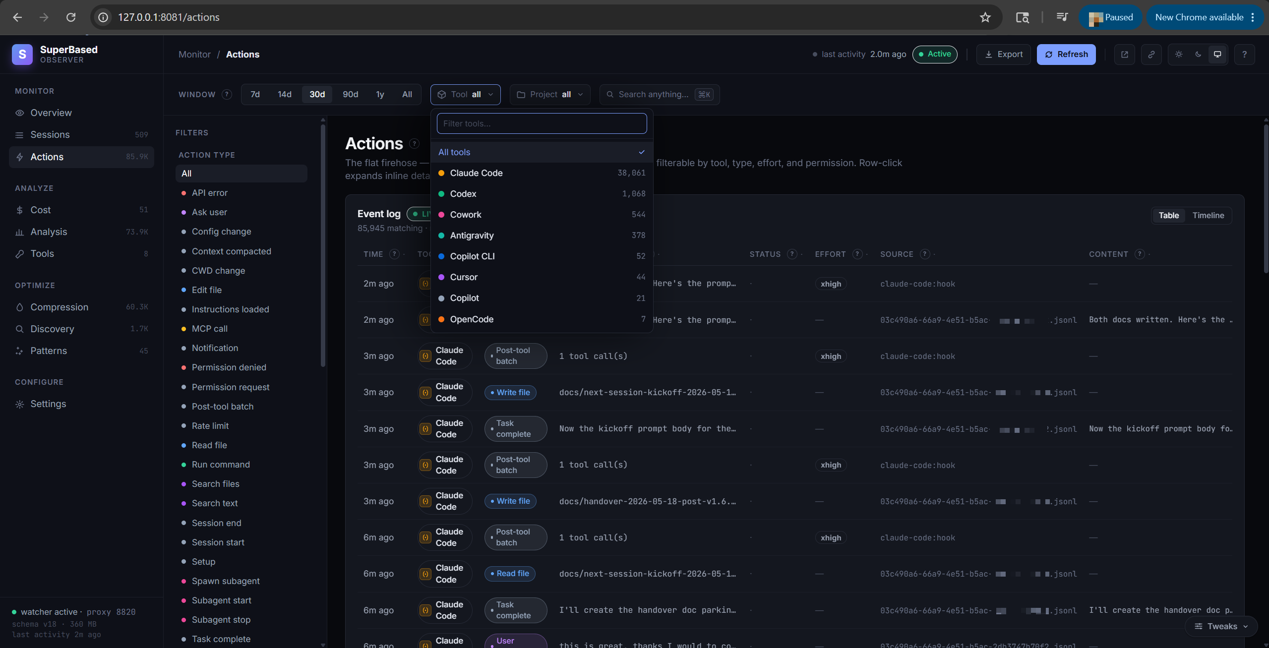 Actions tab