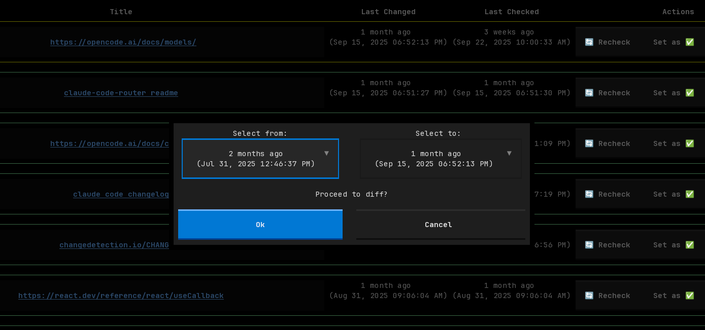 Diff selection modal