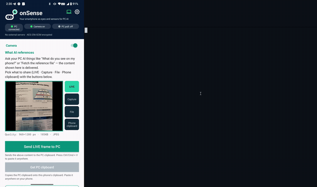 onSense demo — Codex does the same through onSense