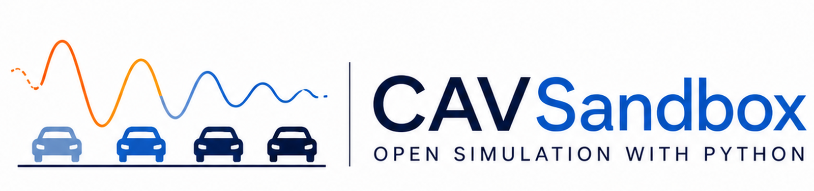 CAVSandbox logo with cars, sine waves, and open simulation with python tagline