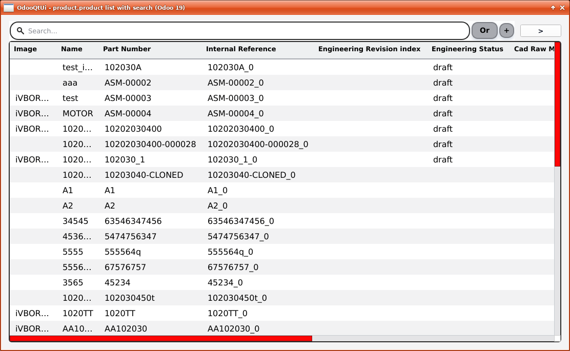 product.product list with the search bar, Odoo 19