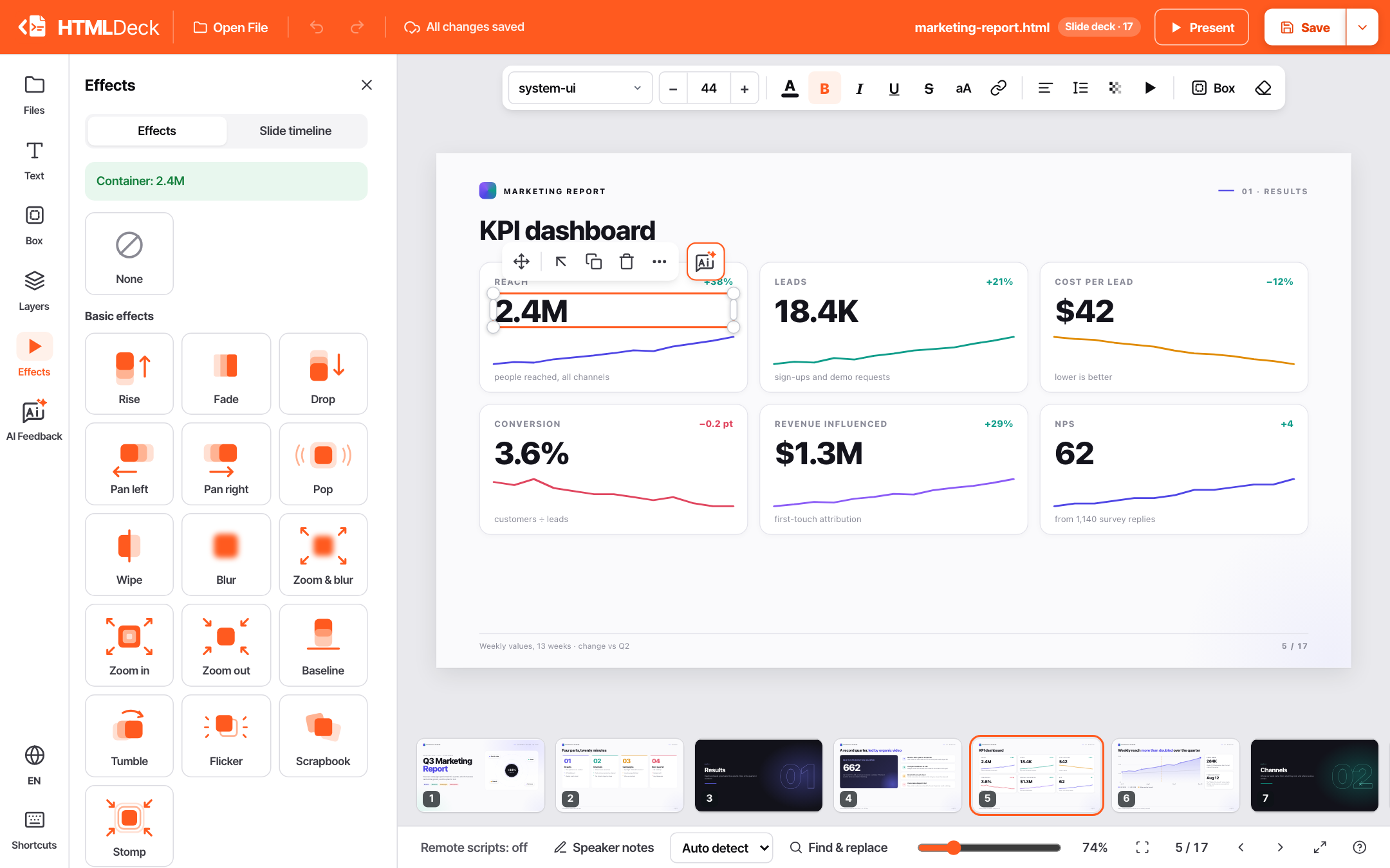 Effects side bar with effect tiles by category
