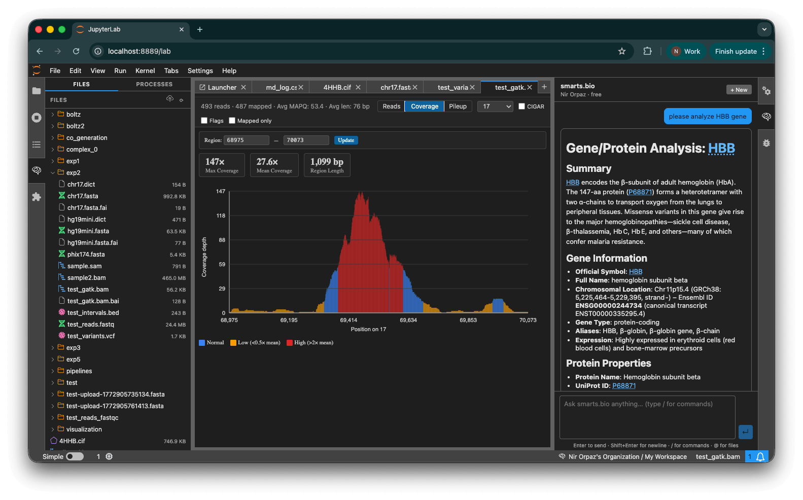 BAM coverage viewer showing read depth across a genomic region