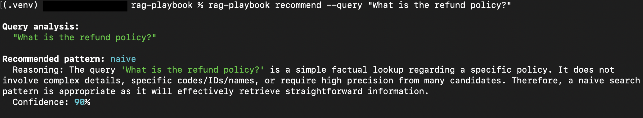rag-playbook recommend output