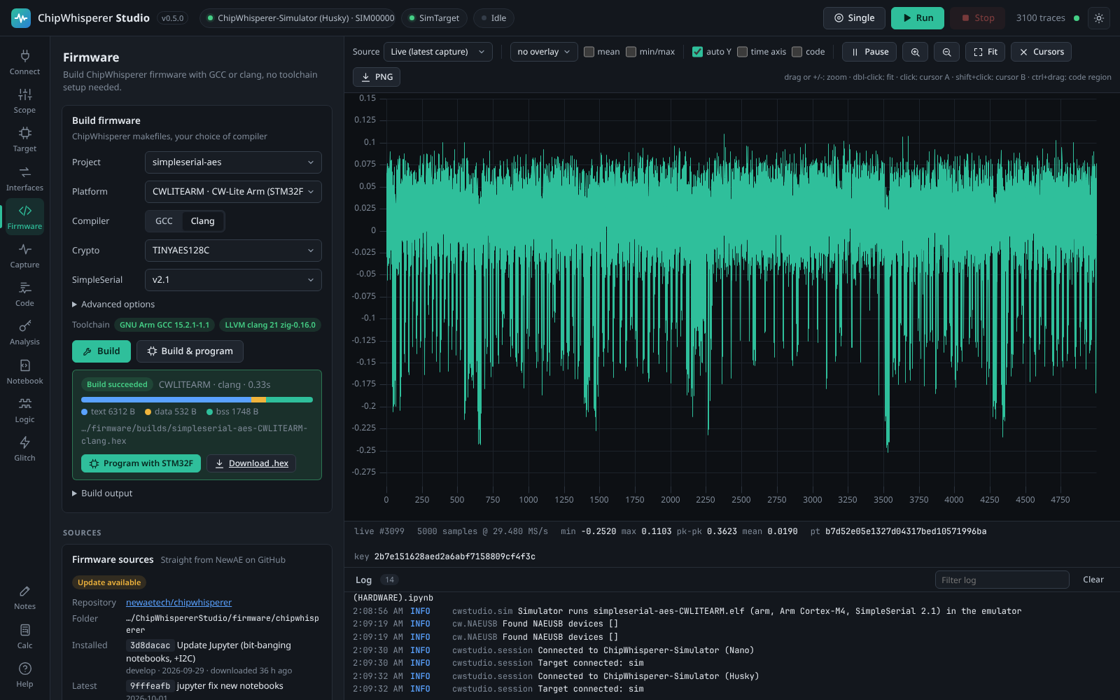 Firmware tab after a clang build for CW-Lite Arm